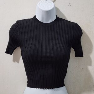 Elegant Black Ribbed Crop Top